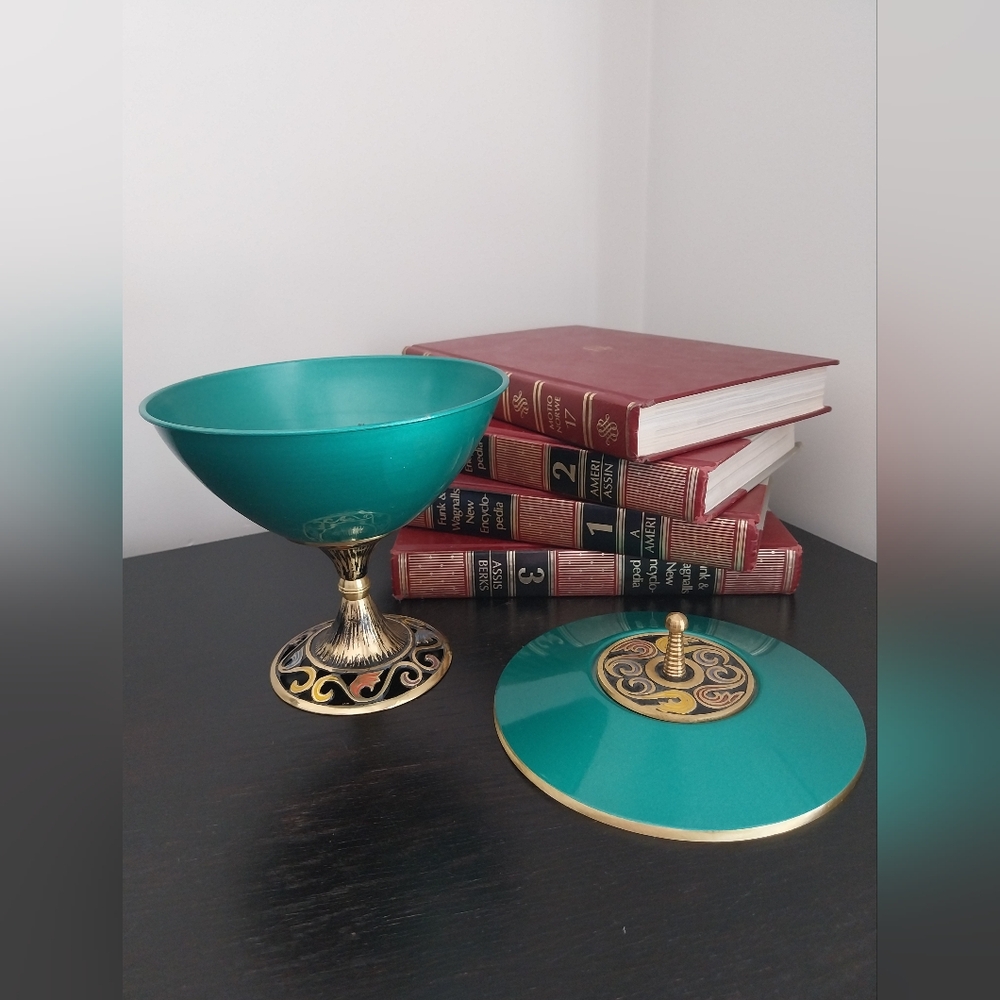 Elegant Teal and Gold Decorative Bowl - Picture 3 of 7